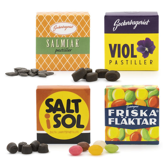 Paket med vintage pastiller, 4 askar